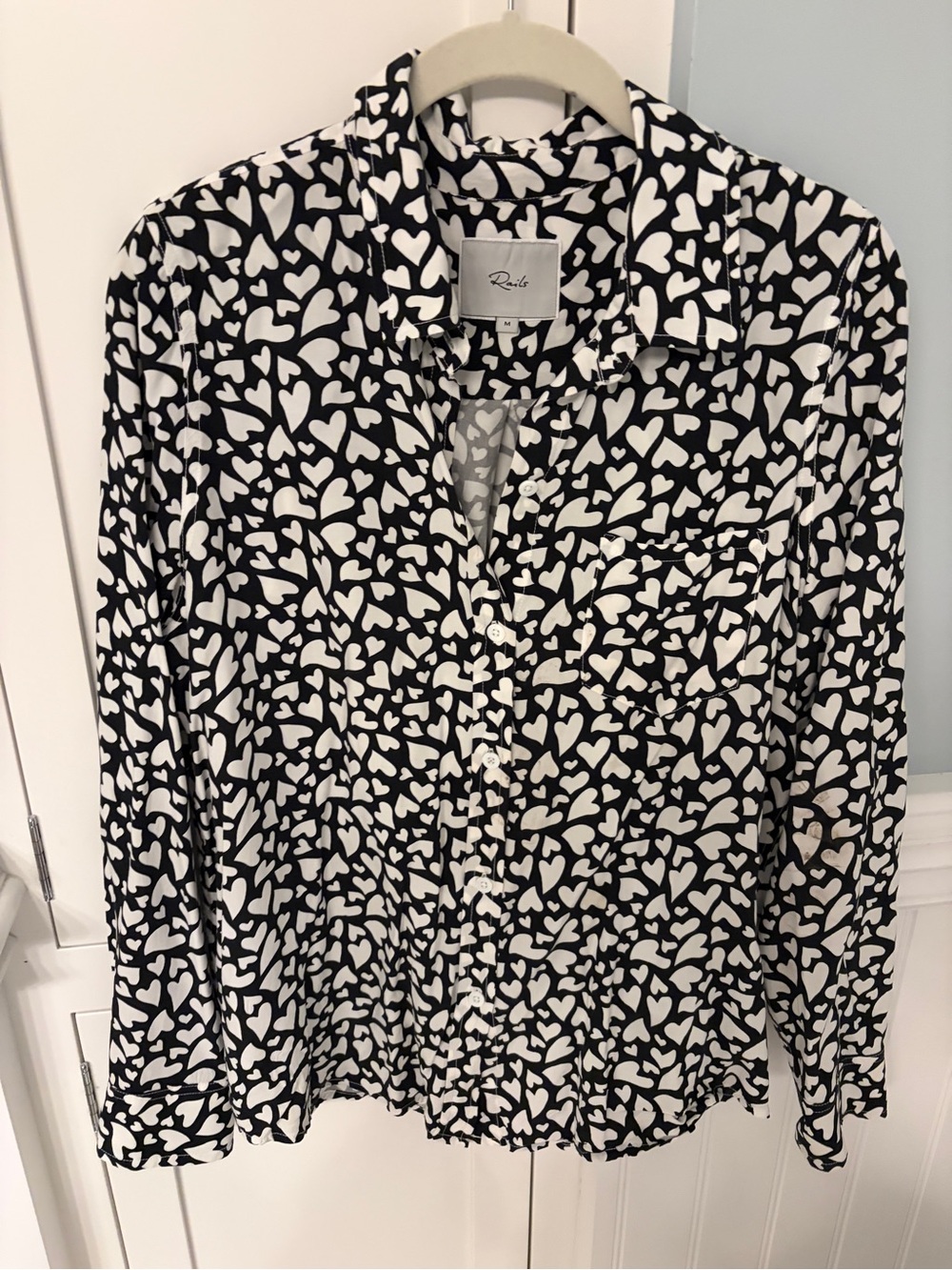 Rails Black & White Heart-Print Button Down Shirt